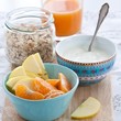 Healthy breakfast with muesli, yogurt and fruits