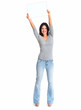 Happy woman showing a copyspace.