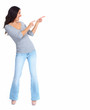 Photo: Happy woman showing a copyspace. Happy woman showing a copyspace.