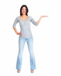 Young beautiful woman showing copyspace.