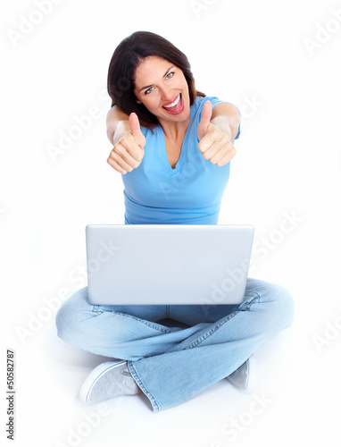 Photo: Woman with laptop computer. Woman with laptop computer.