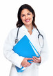 Smiling medical doctor woman with stethoscope.