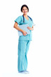 Smiling medical doctor woman with stethoscope.