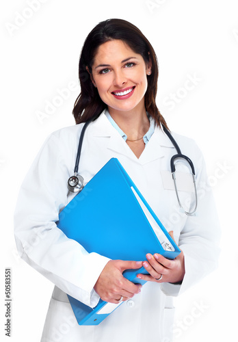 Photo: Smiling medical doctor woman with stethoscope. Smiling medical doctor woman with stethoscope.