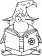 Outlined Funny Wizard Holding A Magic Book