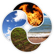 Illustration: Vier Elemente - Feuer, Wasser, Erde, Luft - als YinYang-Symbole Vier Elemente - Feuer, Wasser, Erde, Luft - als YinYang-Symbole