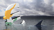 Euro symbol with Cyprus flag sinking in the water