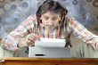man typing