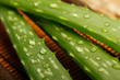 Aloe vera leaves on wooden background, close up