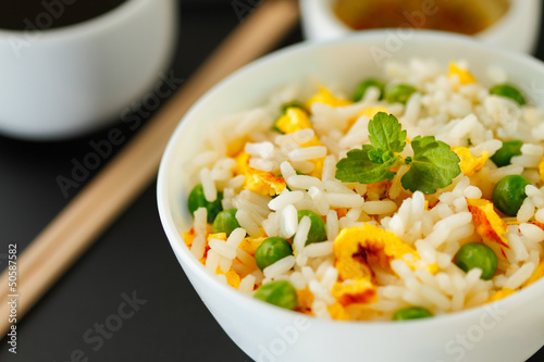 Photo: Bowl of fried rice, peas and egg Bowl of fried rice, peas and egg