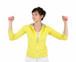 young woman working out with small dumbbells