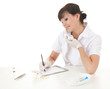 speaking on the phone female scientist