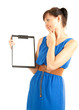 attractive university student girl with clipboard