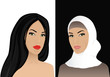 woman in hijab and without hijab
