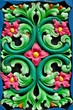 Red, green and blue floral design