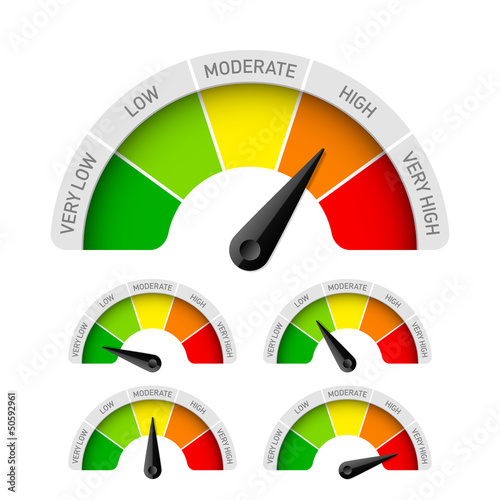 Vector: Low, moderate, high - rating meter Low, moderate, high - rating meter