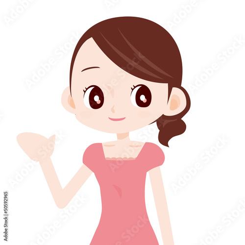 Illustration: ピンクのワンピースを着た可愛い女性 案内 ピンクのワンピースを着た可愛い女性 案内