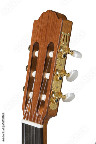 Photo: detail of a guitar neck on white background detail of a guitar neck on white background