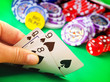 Card for poker in the hand, chips and card for poker