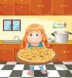 A fat young woman with a pizza