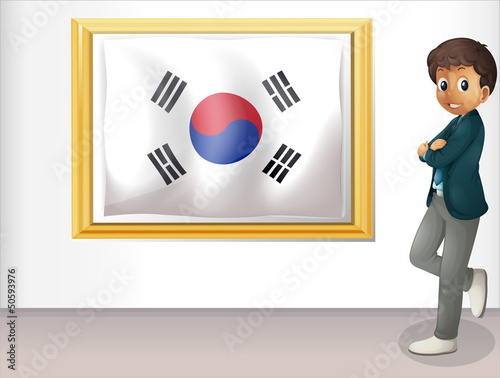Vector: A framed flag of Korea and the young man A framed flag of Korea and the young man