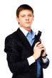 Photo: young and handsome man with a gun in his hand young and handsome man with a gun in his hand