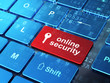Safety concept: Key and Online Security on computer keyboard bac