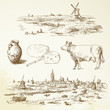 holland windmill - hand drawn illustration