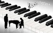 Klaviertastatur mit Pianist und Sänger