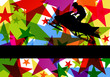 Snow mobile motorbike rider in colorful abstract star background