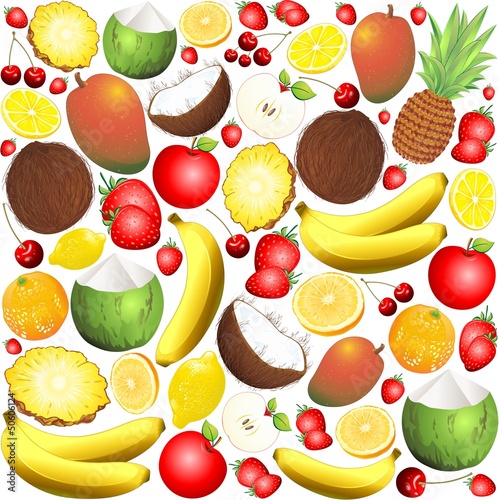 Vector: Fresh Fruits Pattern Background-Frutta Fresca Sfondo Fresh Fruits Pattern Background-Frutta Fresca Sfondo