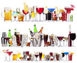 Set of different alcoholic drinks and cocktails