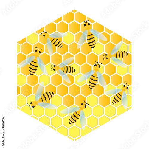 Vector: Bees and honeycomb wax cell vector background Bees and honeycomb wax cell vector background
