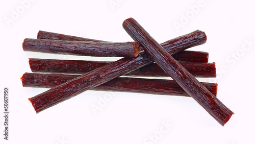 Photo: Sausage Snack Sticks Halved Stacked Sausage Snack Sticks Halved Stacked