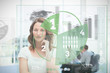 Blonde businesswoman using green pie chart interface