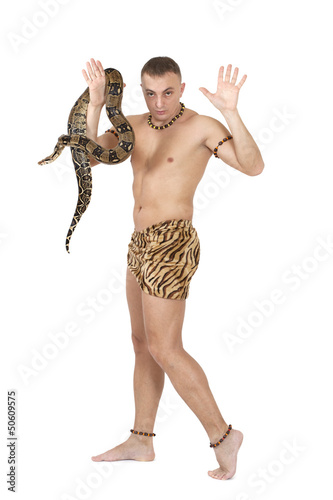 Photo: Caucasian Man with boa snake Caucasian Man with boa snake