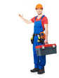 Photo: Handyman with tools full portrait isolated Handyman with tools full portrait isolated