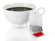 Cup of tea with tea bag solated on white.