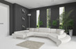 3d Rendering of living room interior with white couch