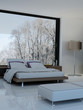 Modern Bed Room with wooden bed and white pillows
