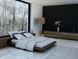 Modern Bed Room with wooden bed and white pillows