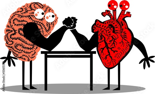 Vector: Brain and Heart doing arm wrestling Brain and Heart doing arm wrestling