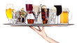 different alcohol drinks on a tray