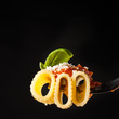 Pasta Rigatoni with ragù,parmesan and basil 