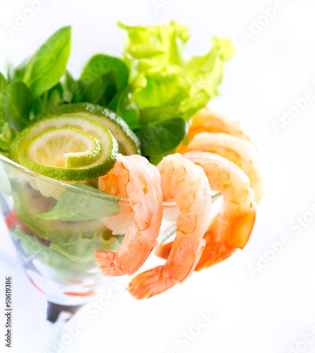 Photo: Shrimp or Prawn Cocktail. Isolated on White Shrimp or Prawn Cocktail. Isolated on White