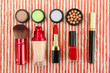Decorative cosmetics on bright background