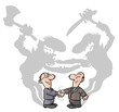 Two Businessmen handshaking with ulterior motives.
