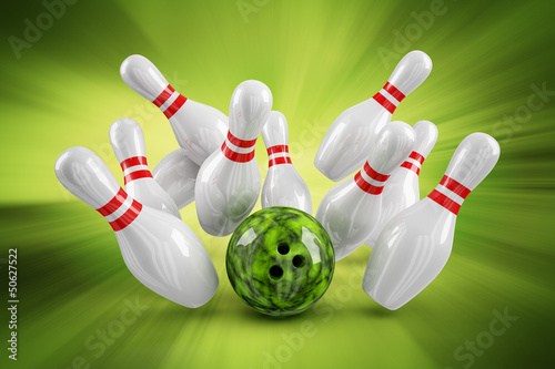 Illustration: Bowling Strike Strahlenhintergrund grün Bowling Strike Strahlenhintergrund grün