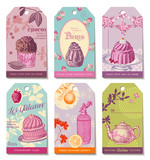 set of 6 colorful food-themed tags