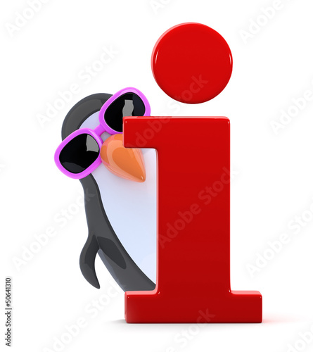 Illustration: 3d Plastic penguin behind an "i" 3d Plastic penguin behind an "i"